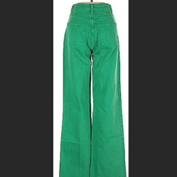 Zara High-Rise, Wide Leg Green Jeans - Picture 1 of 6